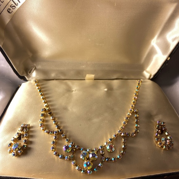 Vintage Jewels by estrella  necklace earring Set 50s 1960s rhinestone SET retro - Picture 2 of 14